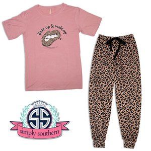 SIMPLY SOUTHERN "Wake Up & Make Up" Leopard Print Jogger Pajama Set NWT S-XXL